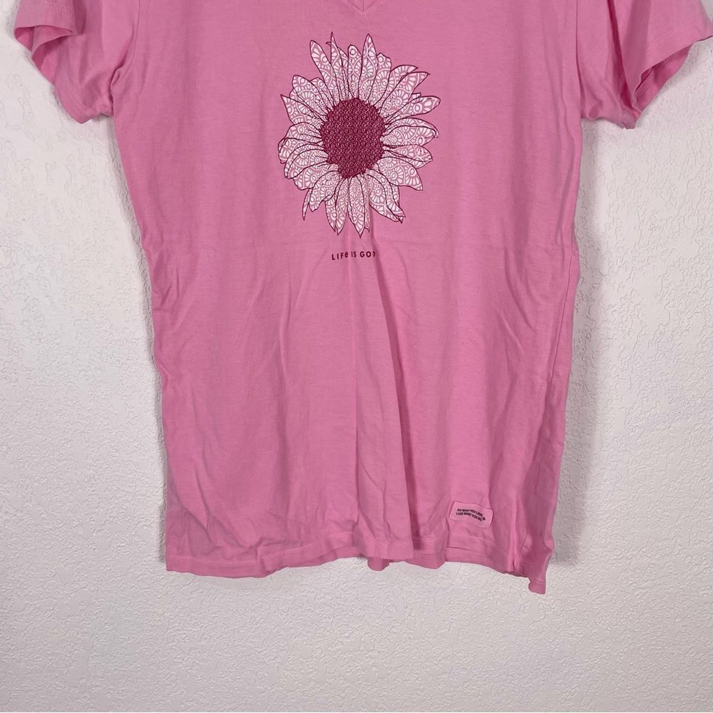 Life Is Good Light Pink Floral Front V Neck Short Sleeve Size Small - Picture 4 of 7